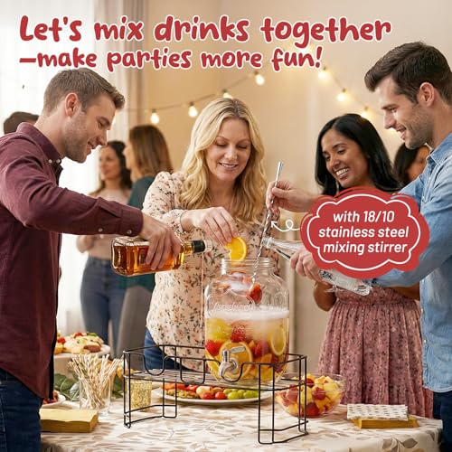 KIKCOIN 1 Gallon Glass Drink Dispensers for Parties 2 Pack Leakproof Beverage Dispenser with Stand 1810 Stainless Steel Spigot Filter for Lemonade Juice Sun Tea Punch ALL DISHWASHER SAFE - Image 3