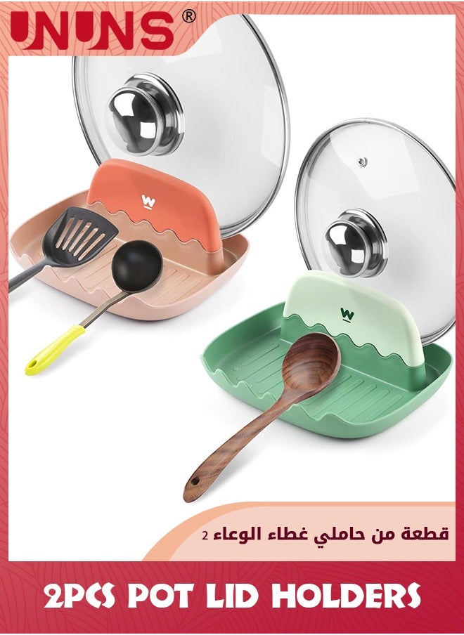 UNUNS - 2 Packs Spoon Rest with Lid Holder,Neat Drip-Free Spoon Rest For Countertop Stove Top,Heat-Resistant Utensil Rest For Spoons,Pot Lids,Spatulas,Utensils,Forks - Image 1