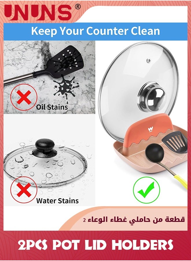 UNUNS - 2 Packs Spoon Rest with Lid Holder,Neat Drip-Free Spoon Rest For Countertop Stove Top,Heat-Resistant Utensil Rest For Spoons,Pot Lids,Spatulas,Utensils,Forks - Image 1