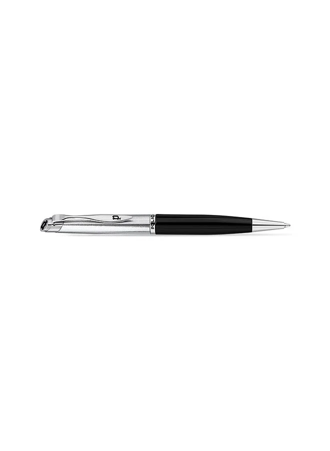 POLICE Police Lucida Silver Black Stainless Steel Medium Drill Point & Firm Grip Type Blue Ink Pen - PERGB2200201