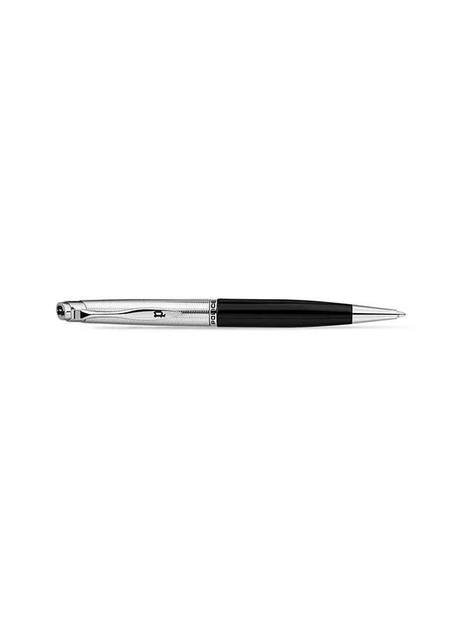 POLICE Police Lucida Silver Black Stainless Steel Medium Drill Point & Firm Grip Type Blue Ink Pen - PERGB2200201