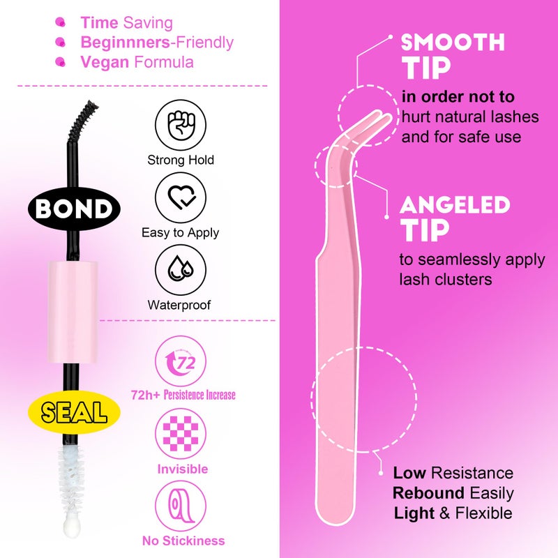 Pawotence Lash Extension Kit DIY 280pcs Lash Clusters Eyelash Extension Kit, 9-16mm 30D 40D Individual Lashes Kit with Lash Bond and Seal, Lash Tweezers for Self Use (30D&40D, 0.07D, 9-16mm, Kit) - Image 5