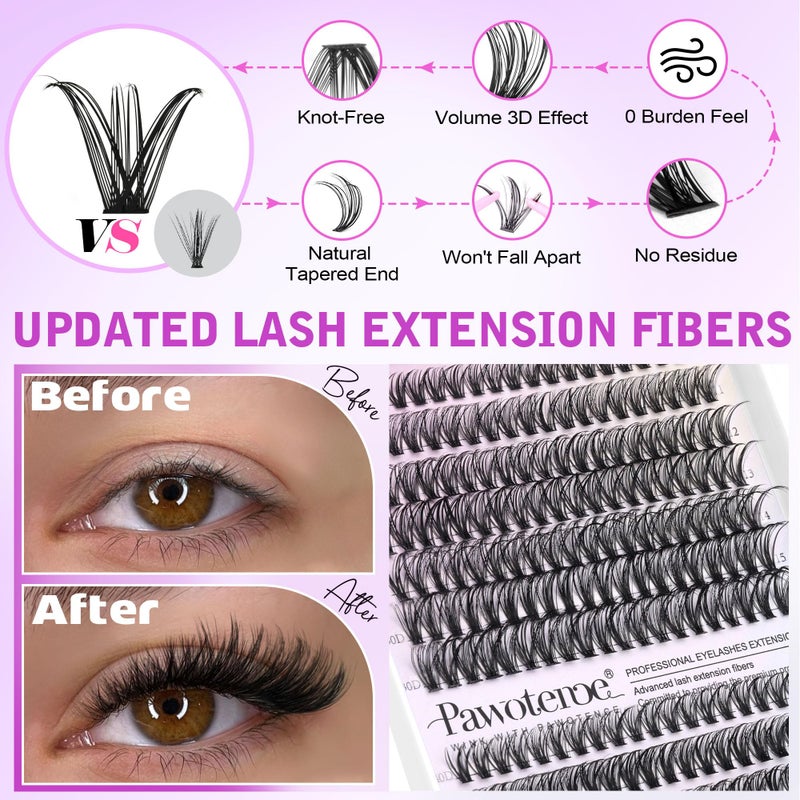 Pawotence Lash Extension Kit DIY 280pcs Lash Clusters Eyelash Extension Kit, 9-16mm 30D 40D Individual Lashes Kit with Lash Bond and Seal, Lash Tweezers for Self Use (30D&40D, 0.07D, 9-16mm, Kit) - Image 4