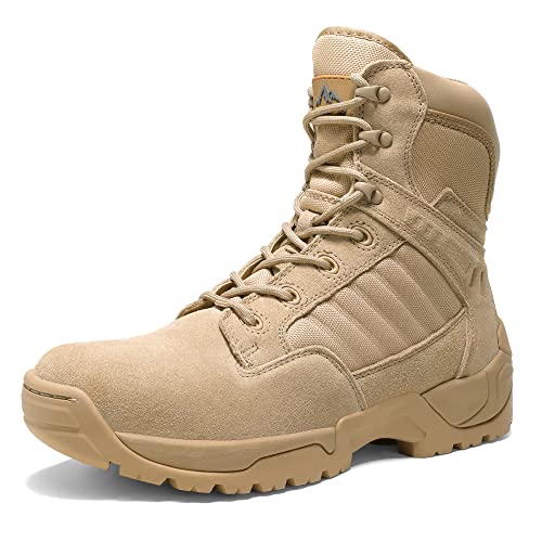 NORTIV 8 Men's Side Zipper Military Tactical Work Boots Leather Motorcycle Combat Boots 6 inches,Size 8.5,Sand,DESERT - Image 1