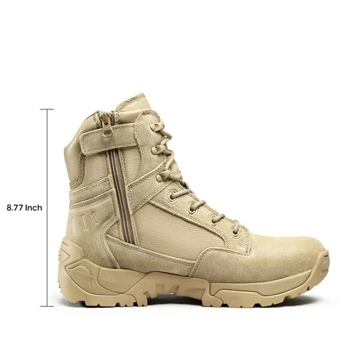 NORTIV 8 Men's Side Zipper Military Tactical Work Boots Leather Motorcycle Combat Boots 6 inches,Size 8.5,Sand,DESERT - Image 2