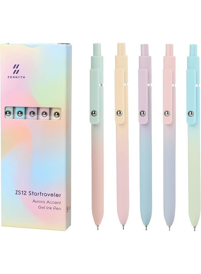 Zennyth 5 Pcs Aurora Accent Gel Ink Pens, Quick Dry Ink Pens Retractable Ink Pens 0.5mm, Fine Point Smooth Writing Pens, Office School Supplies - Image 1