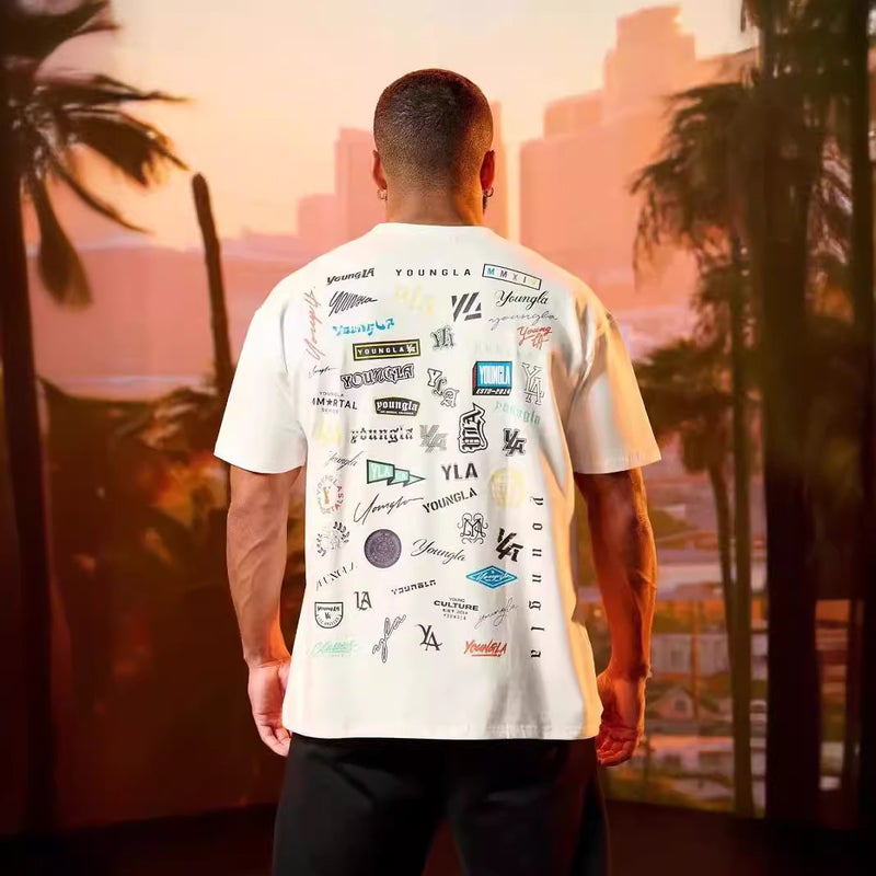 YOUNG LA Printed Back Summer Tee Loose Fit Cotton White - Image 5