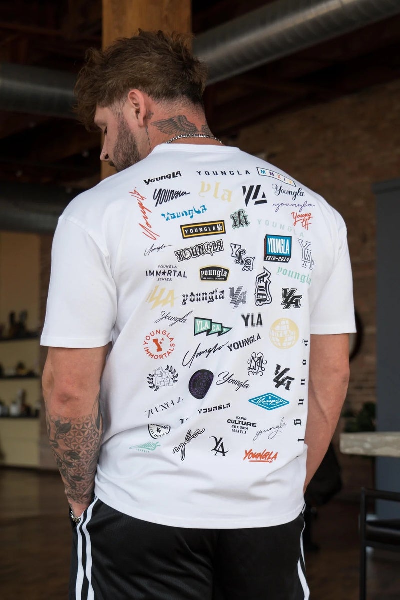 YOUNG LA Printed Back Summer Tee Loose Fit Cotton White - Image 1