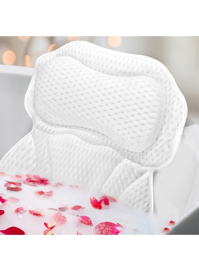 YelaJoy Bath Pillows for Tub,   Bathtub Pillow for Head and Neck Support,  Soft 4D Air Mesh Bath Tub Pillow with Non Slip Suction Cups,  Spa Gifts Bathtub Accessories for Women Men （White） - Image 1