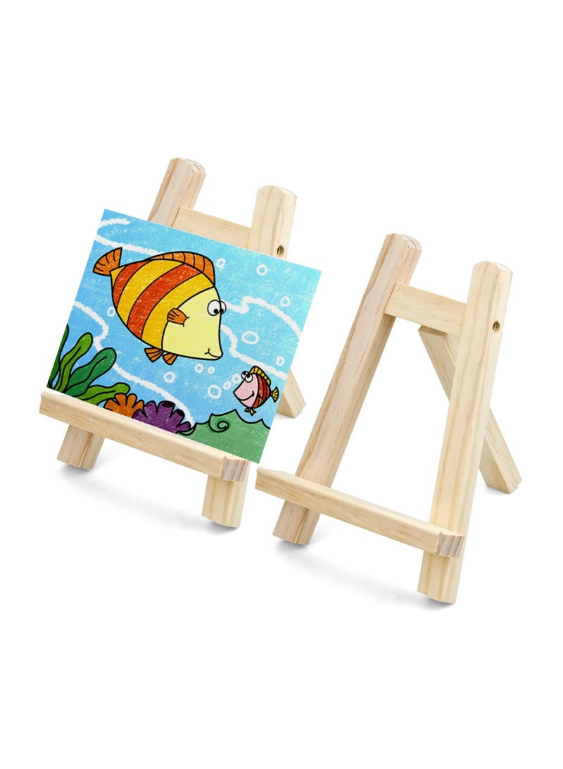 Captaintech 2 Pcs Wooden Mini Easel Stand Small Triangle Tabletop Display Stand Artist Painting Holder A Frame Easel for Displaying Wedding Business Card Children Drawing Photos Numbering Calendar - Image 1