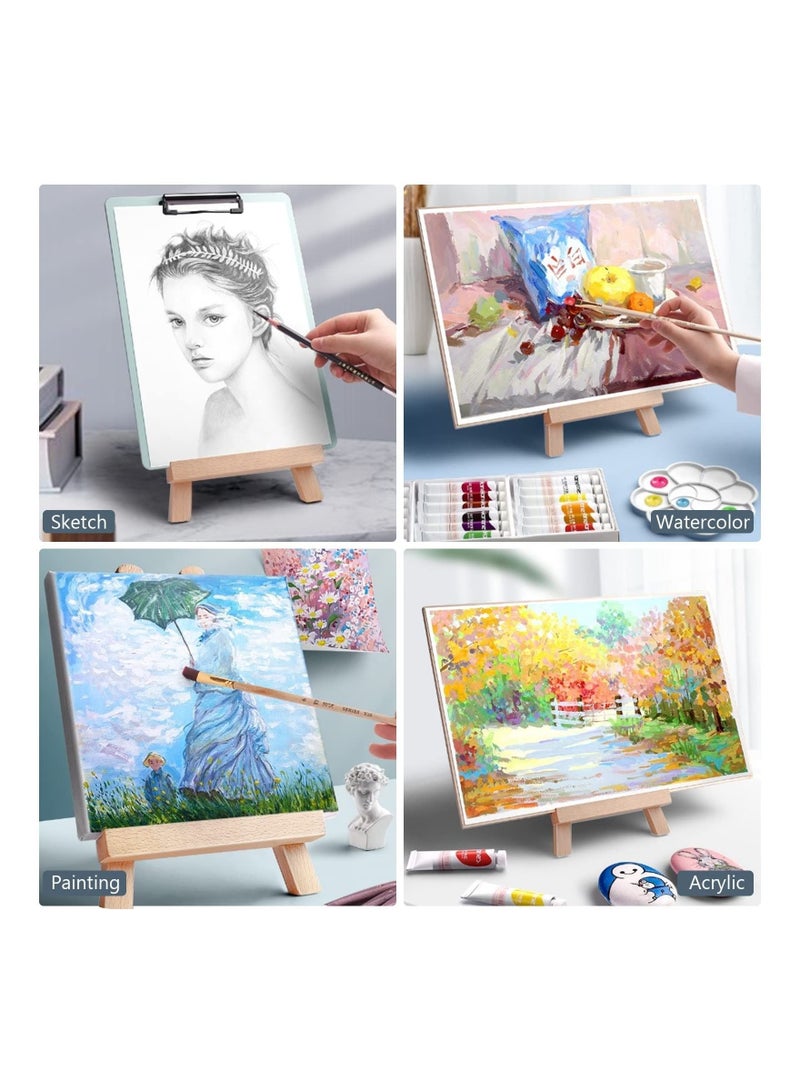Captaintech 2 Pcs Wooden Mini Easel Stand Small Triangle Tabletop Display Stand Artist Painting Holder A Frame Easel for Displaying Wedding Business Card Children Drawing Photos Numbering Calendar - Image 2