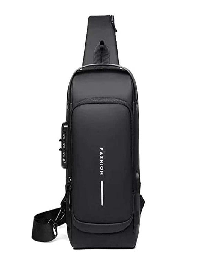 SHRBI Anti theft Sling Backpack with Lock,USB Charging Port and Waterproof PU Leather Chest Bag Travel Daily Use - Image 1