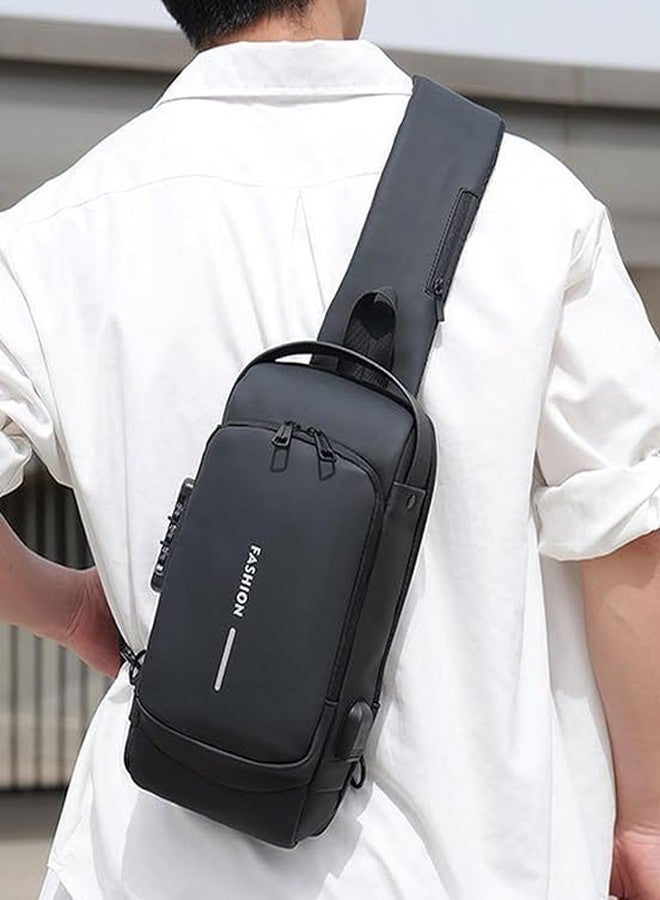 SHRBI Anti theft Sling Backpack with Lock,USB Charging Port and Waterproof PU Leather Chest Bag Travel Daily Use - Image 5