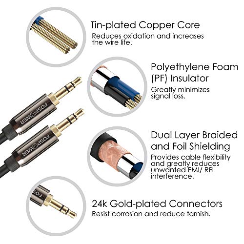 FosPower Audio Cable (1 FT), Stereo Audio 3.5mm Auxiliary Short Cord Male to Male Aux Cable for Car, Apple iPhone, iPod, iPad, Samsung Galaxy, HTC, LG, Google Pixel, Tablet & More - Image 4