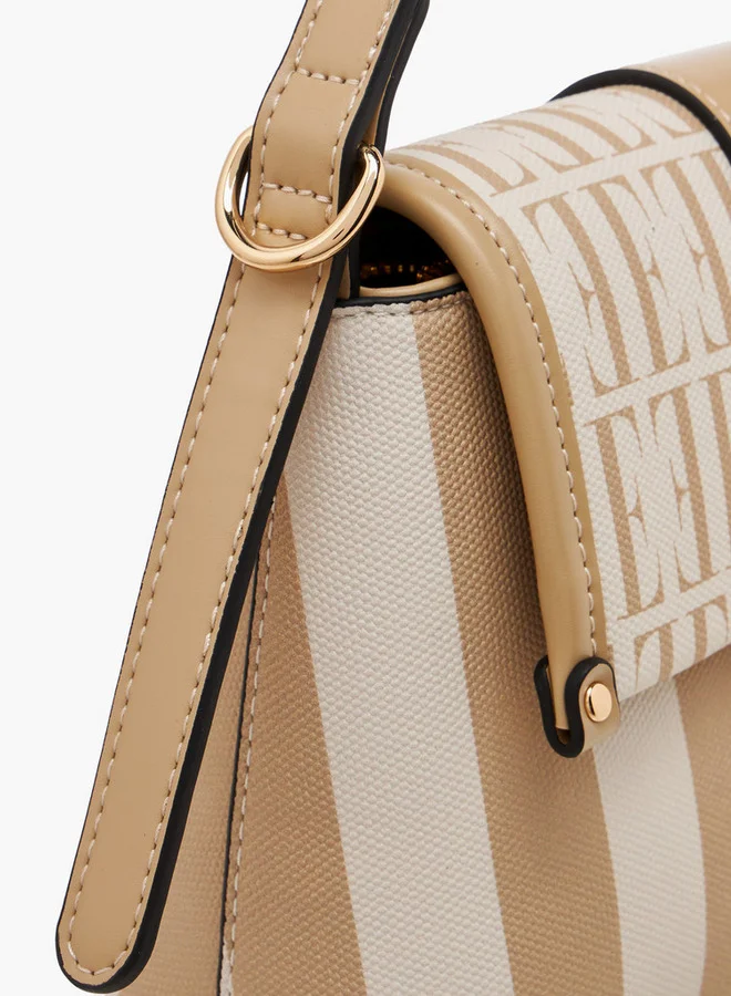 ELLE Monogram Print Satchel Bag with Adjustable Strap