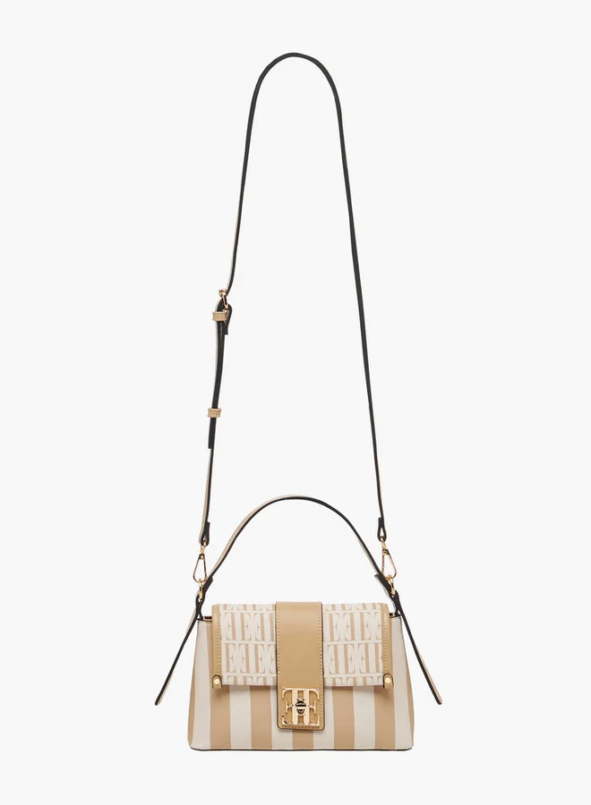 ELLE Monogram Print Satchel Bag with Adjustable Strap