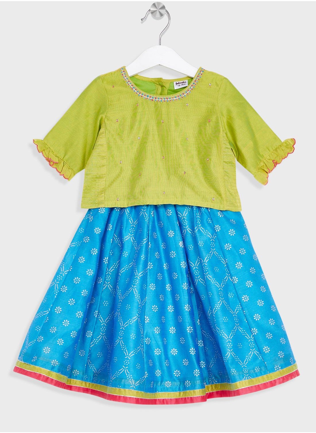 Buy Maroon Cotton Printed Lehenga Set for Kids Online at Fabindia | 10726375