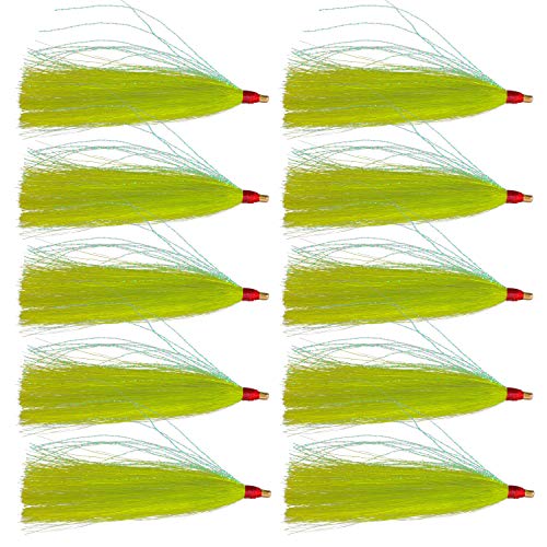Shaddock Fishing Bucktail Teasers Fishing Teaser Lures 10pcs Saltwater Bucktail for Teasers, Plugs - Fishing Cod Buck Tail Slide Teaser Kit (Chartreuse) - Image 1