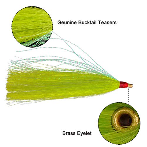 Shaddock Fishing Bucktail Teasers Fishing Teaser Lures 10pcs Saltwater Bucktail for Teasers, Plugs - Fishing Cod Buck Tail Slide Teaser Kit (Chartreuse) - Image 2