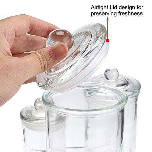MDLUU Glass Canisters, Apothecary Jars with Airtight Lids, Bathroom Vanity Storage Organizer Containers for Qtip Cotton Swabs, Cotton Balls, Flossers, Bath Salt, Hair Tie, Set of 3 - Image 4