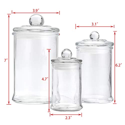 MDLUU Glass Canisters, Apothecary Jars with Airtight Lids, Bathroom Vanity Storage Organizer Containers for Qtip Cotton Swabs, Cotton Balls, Flossers, Bath Salt, Hair Tie, Set of 3 - Image 3