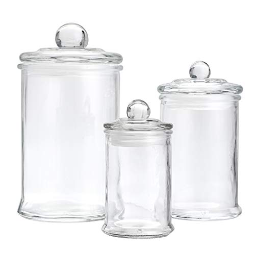 MDLUU Glass Canisters, Apothecary Jars with Airtight Lids, Bathroom Vanity Storage Organizer Containers for Qtip Cotton Swabs, Cotton Balls, Flossers, Bath Salt, Hair Tie, Set of 3 - Image 2