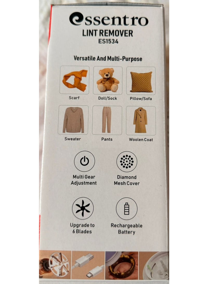 Essentro Lint Remover ES1534 | 6-Blade Fabric Shaver with Battery Indicator | USB Type-C Rechargeable | Multi-Gear Adjustment | Diamond Mesh Cover for Clothes, Sweaters & Furniture - Image 2