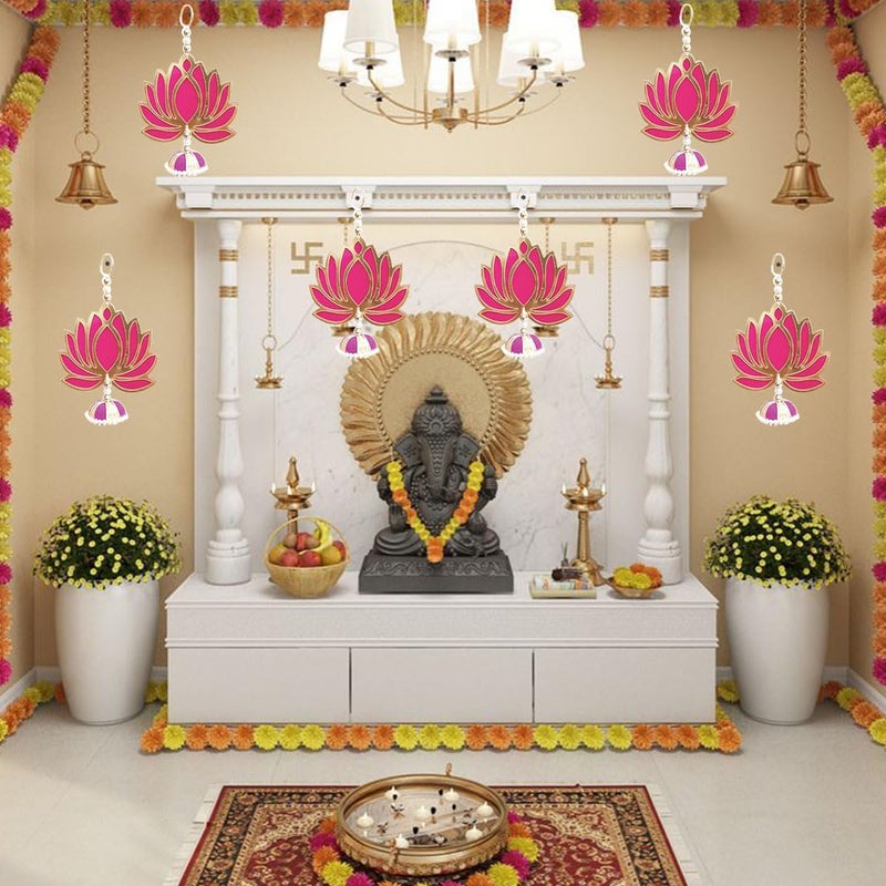 Lookool Lookool Wall Decor Lotus for Home Decor Diwali Navratri Puja Mandir Wedding Decoration Items Hanging for Ganesh Festival Pink Lotus Flower Hangings Pack of 8 Pcs  - Image 4