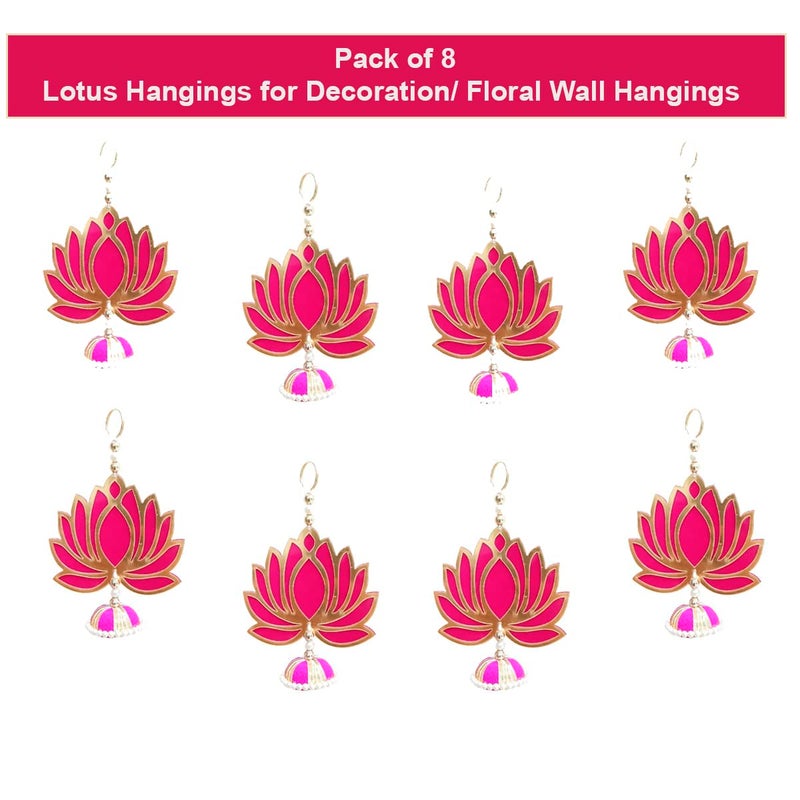 Lookool Lookool Wall Decor Lotus for Home Decor Diwali Navratri Puja Mandir Wedding Decoration Items Hanging for Ganesh Festival Pink Lotus Flower Hangings Pack of 8 Pcs  - Image 2