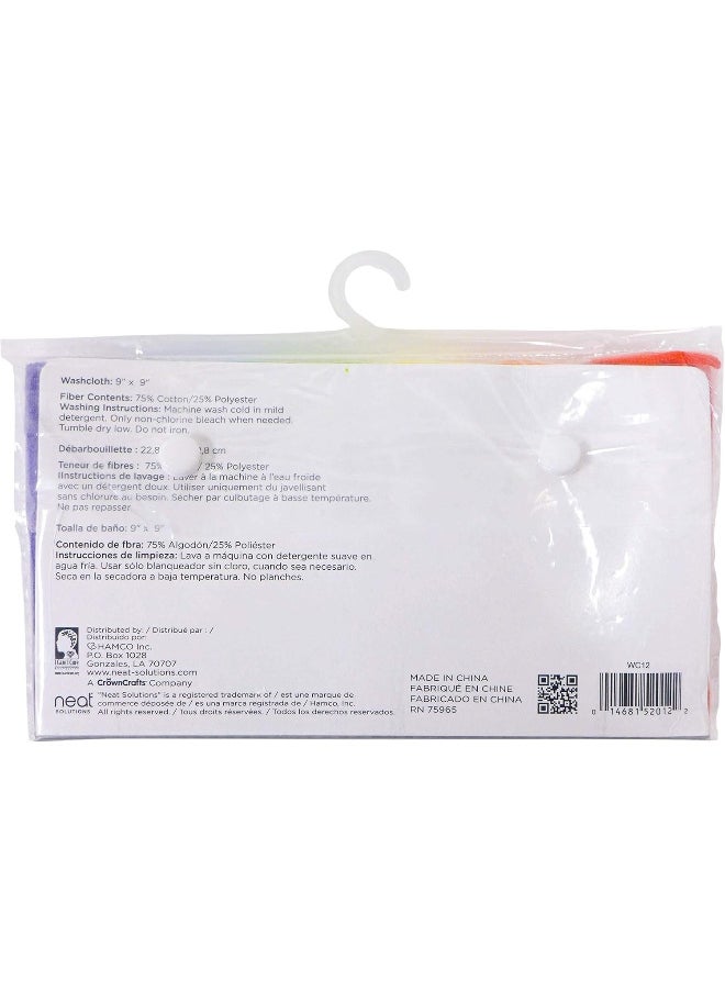 Neat Solutions Solid Knit Terry Washcloth Set, Multi-color, 12-Count