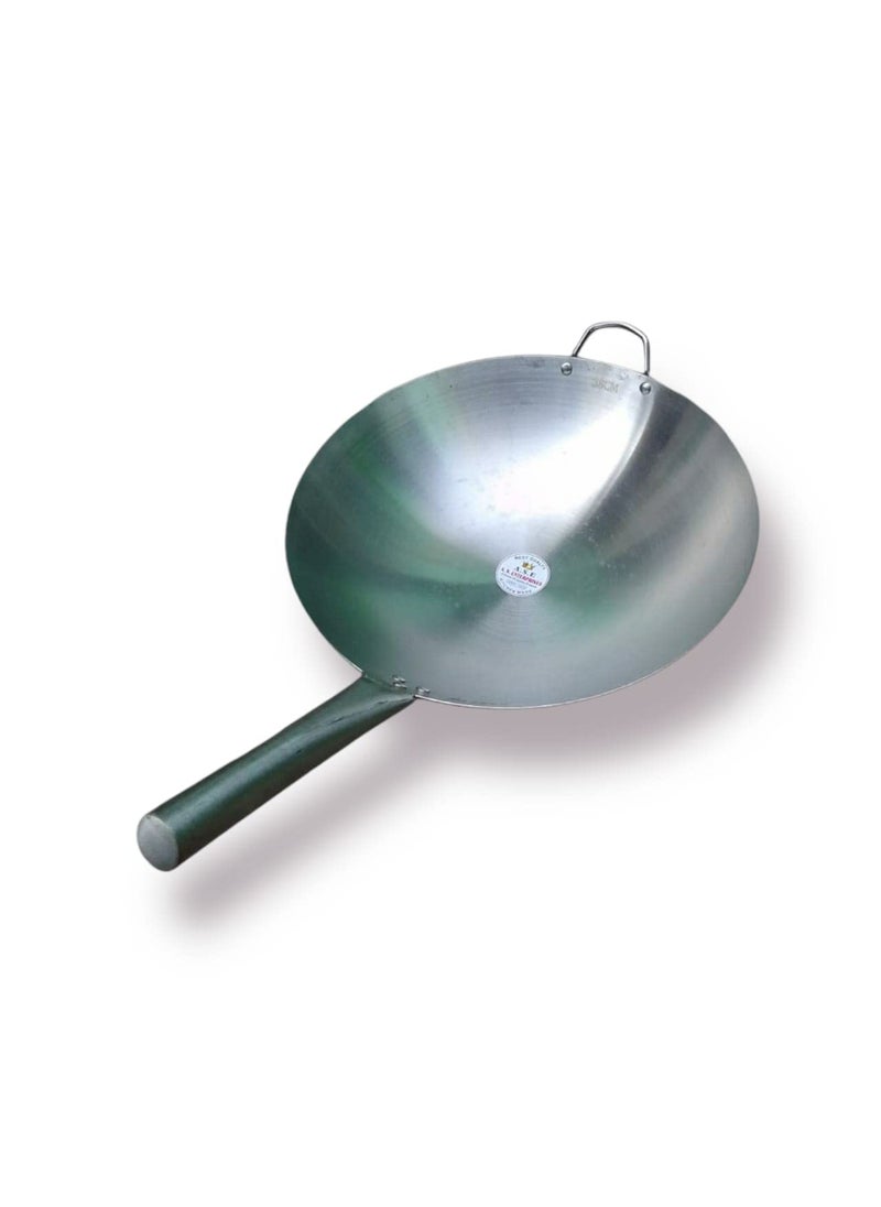 AS A S Stainless Steel Heavy Weight Shiny Finish Original Chinese Wokkadhai with Steel Duble Handle kadhaiHeavy WeightCooking Wok Best use in Home and Hotels 15 inch 38 CM  - Image 1