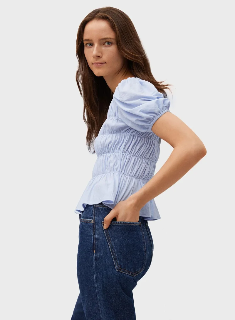 MANGO Puff Sleeve Shirred Top
