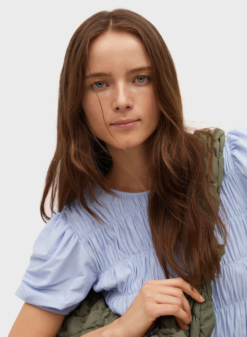 MANGO Puff Sleeve Shirred Top