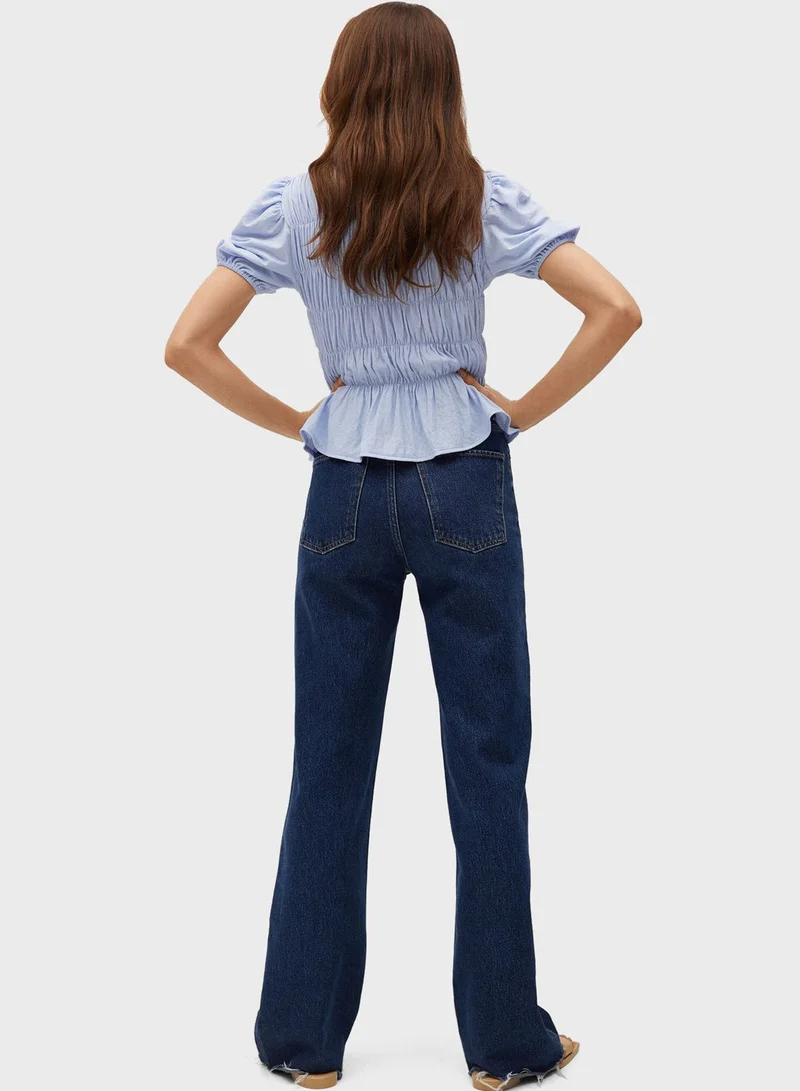 MANGO Puff Sleeve Shirred Top