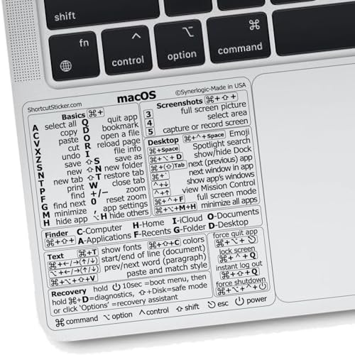 Synerlogic (2pcs) Mac OS Shortcuts Sticker | Keyboard Stickers for macOS | No-Residue Laminated Vinyl MacBook Cheatsheet for Laptop | MacBook Shortcuts 2025 (Clear/Black/2pk) - Image 1