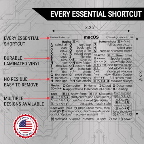 Synerlogic (2pcs) Mac OS Shortcuts Sticker | Keyboard Stickers for macOS | No-Residue Laminated Vinyl MacBook Cheatsheet for Laptop | MacBook Shortcuts 2025 (Clear/Black/2pk) - Image 2