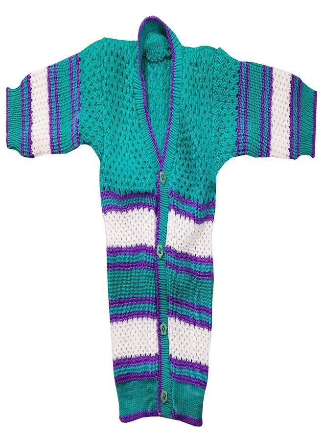 little PANDA Born Baby Sweater for Baby Boys & Baby Girls Woollen Full Sleeves, V Neck Sweater Top, Bottom, Cap & Booties Set (0-3 Months) (Green) - Image 3