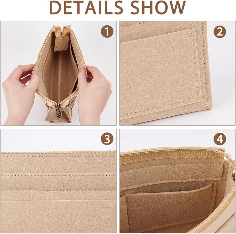 كلاراكو منظم محفظة كلاركو لحقائب اليد، حقيبة توت من اللباد مع سحاب، حقيبة كتف مستطيلة الشكل لتخزين حقيبة غوتشي جي جي بادلوك الداخلية، 8×5.3×2.9 بوصة، لون بيج - Image 3