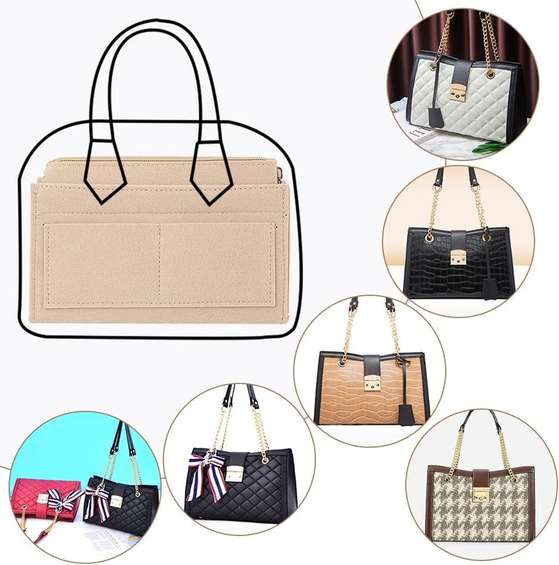 كلاراكو منظم محفظة كلاركو لحقائب اليد، حقيبة توت من اللباد مع سحاب، حقيبة كتف مستطيلة الشكل لتخزين حقيبة غوتشي جي جي بادلوك الداخلية، 8×5.3×2.9 بوصة، لون بيج - Image 5