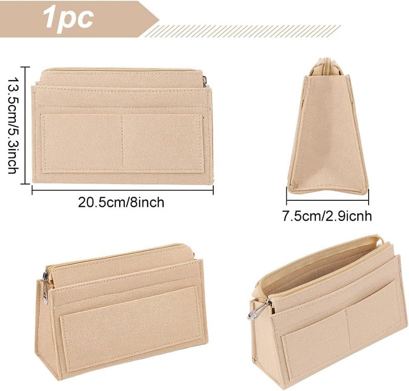 كلاراكو منظم محفظة كلاركو لحقائب اليد، حقيبة توت من اللباد مع سحاب، حقيبة كتف مستطيلة الشكل لتخزين حقيبة غوتشي جي جي بادلوك الداخلية، 8×5.3×2.9 بوصة، لون بيج - Image 2