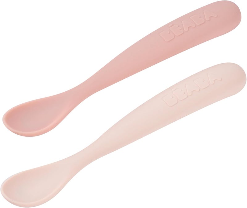 Baba BEABA Baby's First Stage Baby Feeding Spoon Set with Travel Case, Silicone Baby Spoons for Babies, Travel Set, Gum Friendly BPA Lead Phthalate and Plastic Free, Cotton Candy - Image 2