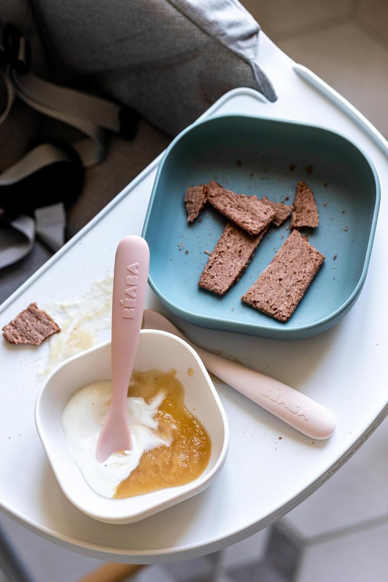 Baba BEABA Baby's First Stage Baby Feeding Spoon Set with Travel Case, Silicone Baby Spoons for Babies, Travel Set, Gum Friendly BPA Lead Phthalate and Plastic Free, Cotton Candy - Image 4