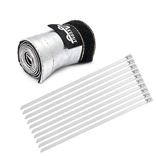 LEDAUT Heat Shroud Aluminized Sleeving Heat Shield fuel line wire heat sleeve 34 ID x 3FT with 10 Pcs 78Inch Stainless Steel Cable Metal Zip Ties - Image 1