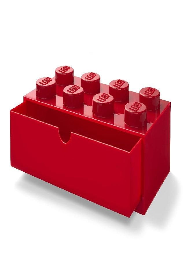 Room Copenhagen - Room Copenhagen Lego Storage Brick 8 Desk Drawer, 8-Stud Stackable Tabletop Storage Box, 12.4 x 6.2 x 4.4 in, Bright Red - Image 1