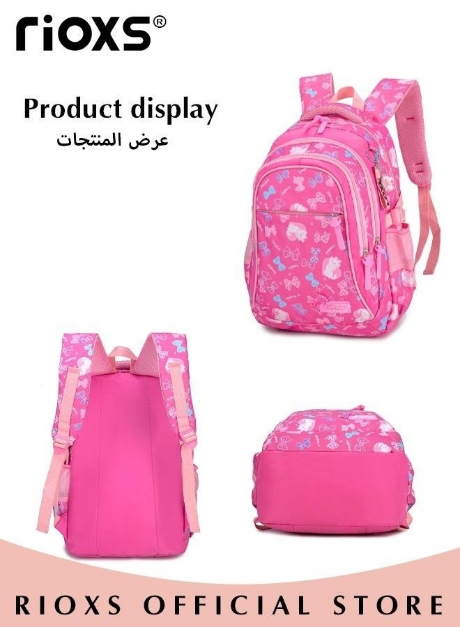 ريوكس مجموعة حقائب مدرسية للأطفال من 3 قطع، حقيبة ظهر مدرسية مطبوعة خفيفة الوزن وسعة كبيرة مع مقلمة وحقيبة غداء، حقائب ظهر عصرية مقاومة للماء للفتيات الصغيرات، حقيبة مدرسية مبطنة للمدرسة الابتدائية، عطلة نهاية الأسبوع، ركوب الدراجات، التخييم، السفر، إلخ، مجموعات حقائب برباط أحمر وردي - Image 3
