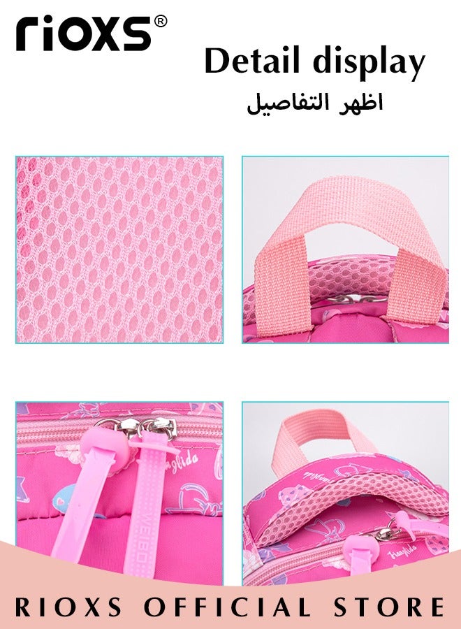 ريوكس مجموعة حقائب مدرسية للأطفال من 3 قطع، حقيبة ظهر مدرسية مطبوعة خفيفة الوزن وسعة كبيرة مع مقلمة وحقيبة غداء، حقائب ظهر عصرية مقاومة للماء للفتيات الصغيرات، حقيبة مدرسية مبطنة للمدرسة الابتدائية، عطلة نهاية الأسبوع، ركوب الدراجات، التخييم، السفر، إلخ، مجموعات حقائب برباط أحمر وردي - Image 5