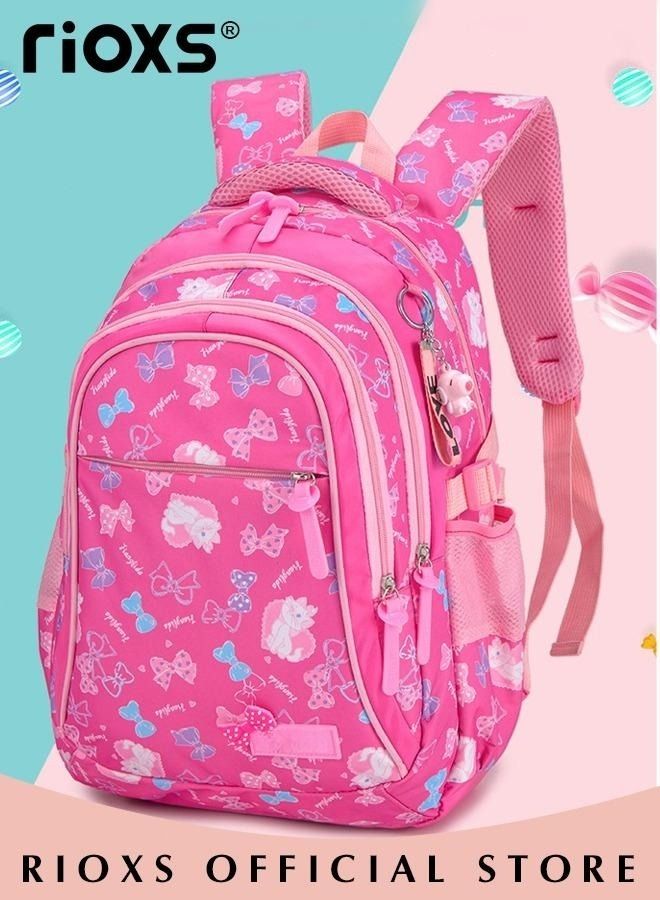 ريوكس مجموعة حقائب مدرسية للأطفال من 3 قطع، حقيبة ظهر مدرسية مطبوعة خفيفة الوزن وسعة كبيرة مع مقلمة وحقيبة غداء، حقائب ظهر عصرية مقاومة للماء للفتيات الصغيرات، حقيبة مدرسية مبطنة للمدرسة الابتدائية، عطلة نهاية الأسبوع، ركوب الدراجات، التخييم، السفر، إلخ، مجموعات حقائب برباط أحمر وردي - Image 2