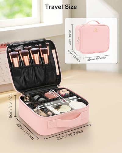 Relavel Travel Makeup Train Case Cosmetic Case Organizer Portable Artist Storage Bag with Adjustable Dividers for Cosmetics Makeup Brushes Toiletry Jewelry Digital Accessories (Pink) - Image 5