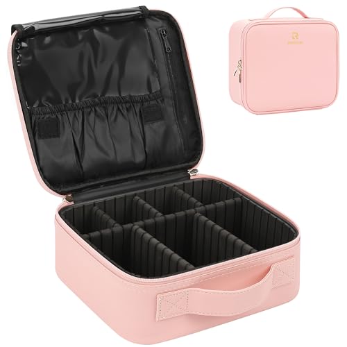 Relavel Travel Makeup Train Case Cosmetic Case Organizer Portable Artist Storage Bag with Adjustable Dividers for Cosmetics Makeup Brushes Toiletry Jewelry Digital Accessories (Pink) - Image 1