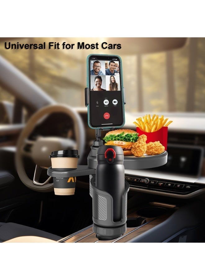 FETUSI Car Cup Holder Tray – 4-In-1 Adjustable Food Table with 360° Rotating Phone Holder, Extra Drink Slot & 4 Stable Expanding Base for Travel or Daily Use - Image 5
